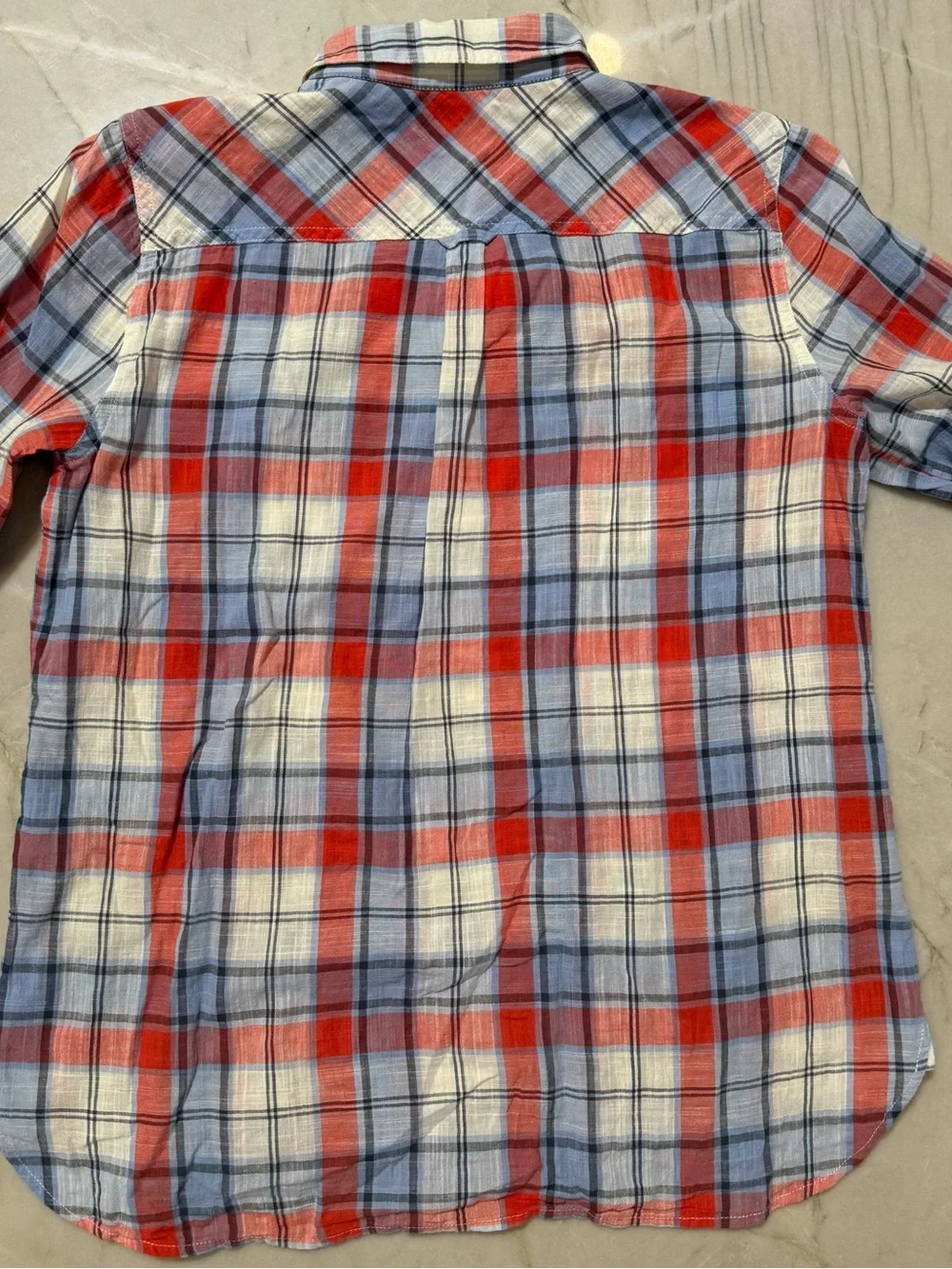 J Crew Factory Women’s Small Blue Red Plaid Gauze Cotton Popover Long Sleeve Top